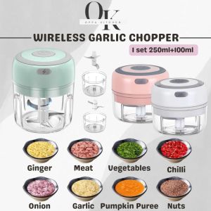 250ml Electric Garlic Chopper Cordless Grinder Chili Vegetable Meat Food Blender Pengisar Bawang Wireless Usb Charging