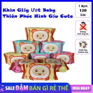 Khăn ướt Baby Thiên Phúc Hình Gấu Không Mùi 120 Tờ Chính Hãng - Khăn Giấy Ướt Không Mùi 120 Tờ Mềm Mịn An Toàn Cho Bé Yêu