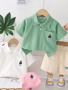 Cute Childrens Summer Polo Shirt Short Sleeve Casual Thin Two-Piece Set Boys Summer Clothes Cotton Polyester Blend