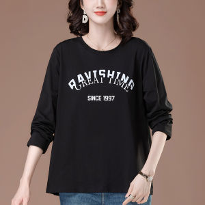 Long Sleeve Pure Cotton Loose Fit Collared T-Shirt for Middle-Aged And Elderly Women Autumn New Style Korean Version Mom Style