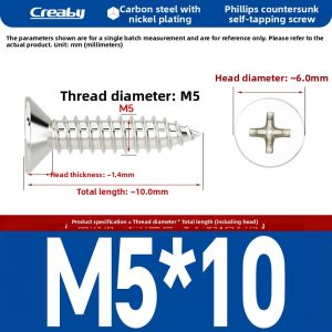 Creaby | Nickel Plated Cross Recessed Small Head Self-Tapping Screw M5