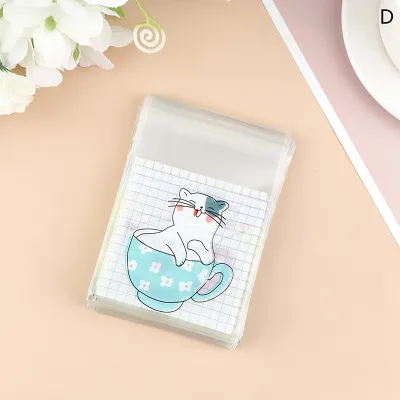 100Pcs Cute Cat Biscuit Packaging Bag Cartoon Self-adhesive Plastic Bags Snowflake Cookie Transparent Candy Gifts Bags For Party
