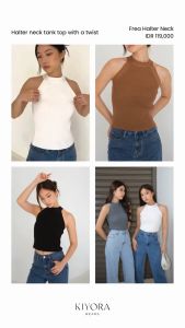 Kiyorawears - Frea Halter Neck Cross Top / Atasan Rajut / Tank Top Wanita / Atasan Wanita Kekinian / Crop Top / Knit Blouse / Atasan Casual Wanita / Tank Top Halter / Korean Style