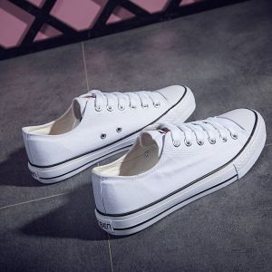 Mens Low-Top Canvas Shoes Breathable Comfortable Casual Rubber Sole Pure Color Flat Heel Fashionable Versatile White Sneakers