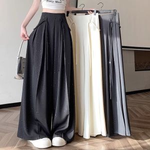 Shiny Sequin Suit Casual Pants Womens Wide Leg Skirt Pants Drapey High Waist Slimming Loose Floor-Length Pants