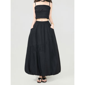 KEIKO | Sculpted Crinkle Satin Long Pumpkin Skirt