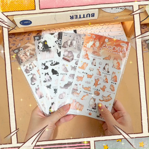 Cute Lazy Cat Vibe Purr Purr Series PET Stickers Waterproof DIY Decorations Journal Scrapbooking Collage Labels