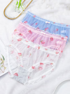 plus Size Lace Briefs Womens Comfortable Breathable Triangle Underwear mid Waist Net Fabric Transparent Affordable Innerwear