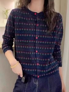 Spring Autumn Knitted Long Sleeve Open Cardigan Womens Loose Fit Cashmere Sweater Outerwear round Neck Fashionable Commute Style