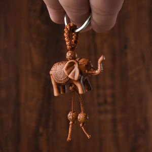 3ชิ้นช้างพวงกุญแจรถไม้พีชแกะสลักความร่ำรวยรถขนสัตว์พวงกุญแจจี้กระเป๋าสตรีเสน่ห์ของพวงกุญแจบ้าน