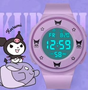 Đèn Led Xem Cho Trẻ Em Sanrio Kuromi Cô Gái Dây đeo Silicon mặt đồng hồ tròn Trẻ Em Của Đồng hồ điện tử chống nước Chất Lượng Cao Đồng hồ thể thao Cho Sinh Viên Trẻ Em Trẻ Em