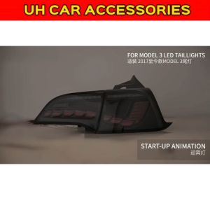 VLAND TESLA MODEL 3 / Y 2017 - 2022 DRAGON SCALE TAIL LAMP WITH RUNNING SIGNAL ( CLEAR + BLACK )