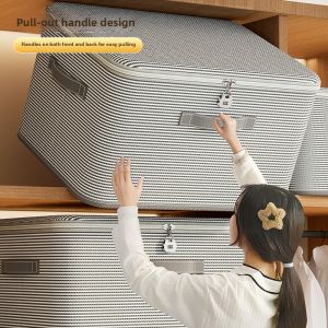 Lockable Foldable Stripe Pattern Non-woven Fabric Clothes Storage Box