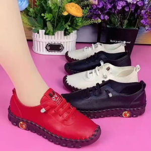 ZOTOP Microfiber Leather Shoe with Non-Slip Rubber Sole Soft Casual Flat Sneakers Lace-Up for Daily Casual Ladies Foot Wear Flat Heel Size 35-41