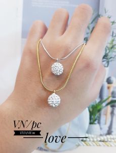 Kalung Titanium Bola Salju Permata Awet Anti Karat Xds410b