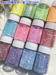 Kexiyan Dreamy Early Summer Flow Hemp Nail Art Flash Powder Material High Brightness Holographic Candy Pink Mixed Flash Powder Nail Art Glitter