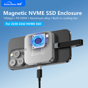 Blueendless Magnetic M2 2230 2242 NVMe SSD Enclosure with cooling fan 100W PD charging Type C NVMe PCIE ssd case for Iphone Mac