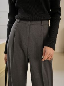 กางเกงขายาวทรงหลวมสีเทาสำหรับผู้หญิง กางเกงขายาวทรงหลวมขาตรงสำหรับใส่ไปทำงานในฤดูใบไม้ผลิและฤดูใบไม้ร่วง กางเกงขายาวทรงหลวมสไตล์เกาหลี