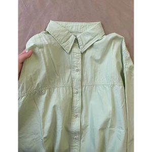 เสื้อเชิ้ตคอโปโลลายทางคอตตอนแท้สำหรับผู้หญิง ทรงหลวม แขนยาว ทรงเข้ารูป เสื้อเชิ้ตแฟชั่นฤดูใบไม้ร่วง 2024