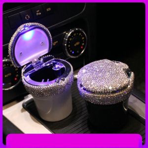 New Diamond Embedded Car-Mounted Ashtray Womens Anti-Dust High-End Creative Personalized Covered Multi-Functional Car