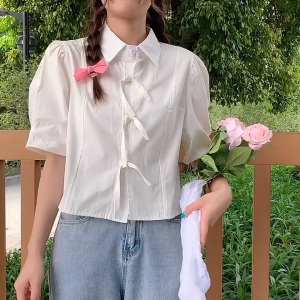 Puff Sleeve Crop Top for Women with Elegant Tie Design and Unique Silhouette