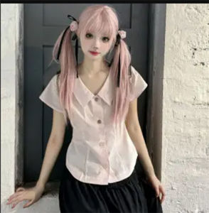 IELGY เสื้อผู้หญิงแขนสั้นสีชมพูเสื้ออเนกประสงค์เสื้อยืดแขนสั้นเข้ารูปสไตล์ใหม่