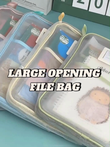 Large L-Shaped Transparent Mesh Book Pouch | Subject Sorting Bag | Student Stationery Organizer