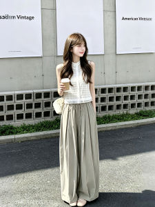XUECAIQI | Summer Sleeveless Blouse and High Waist Wide Leg Trousers Two-Piece Set