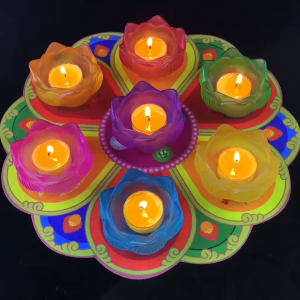 (Set of 7 pieces)Yongfuyuan butter lamp baseColorful crystal glass lotus ghee candle table lamp holder temple for Buddha lamp household candle holder ghee candle holder candle holder decoration