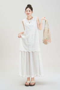 Nurture One | White Hollow Out Embroidered Sleeveless Dress Summer Resort Style