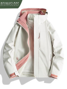 Wassup 2024 Womens Three-in-One Detachable Fleece-Lined Waterproof Windproof Hiking Jacket Outerwear Polyester Fiber Zipper Closure
