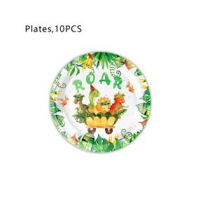 Kayou | Green Theme Cute Dinosaur Supplies Set Disposable Party Tableware Banner Paper Cup Dinner Plates Tablecloths Party Decorations