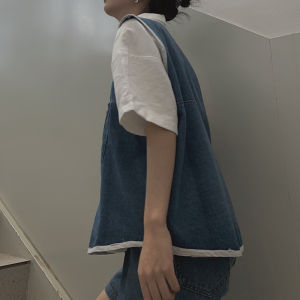 Galactic Step 2024 Japanese Style Childrens Embroidered Large Pocket Denim Workwear Vest Versatile Casual Outerwear Tank Top