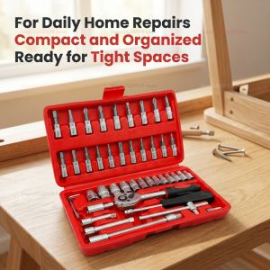 46Piece Car Repair Tool Set Professional Auto Motorcycle Ratchet Wrench Socket Kit for Garage Home Maintenance and Mechanic Work
