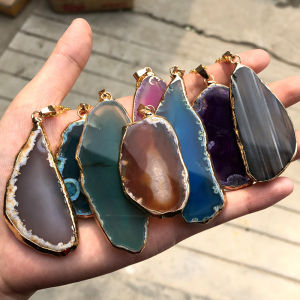 TILAIEN | Gilded Edge Colorful Agate Wind Chime Slice Pendant
