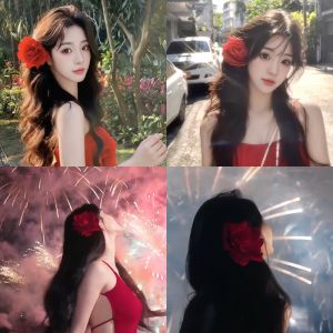 กิ๊บติดผมดอกกุหลาบสีแดงสำหรับผู้หญิง 2024 ใหม่ ดอกไม้ใหญ่ ทรงครึ่งหัว ตกแต่งผม เครื่องประดับแฟชั่น