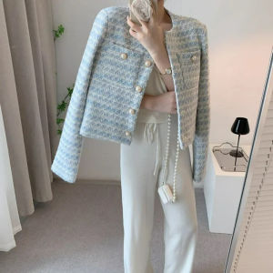 Fashionable Pearl Buttoned Loose Womens Jacket Petite Style Spring Autumn New French Design Short Top Outerwear Coat