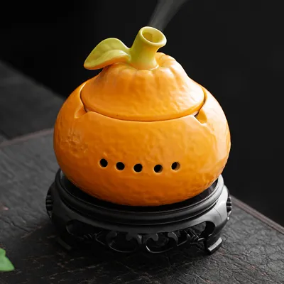 Sandalwood And Wormwood Ceramic Incense Burner Tangerine Shaped
