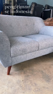 Sofa Ruang Tamu  Retro 2 seater Minimalis Plus stool / Sofa Retro / Kanvas Light Grey / KURIR TOKO