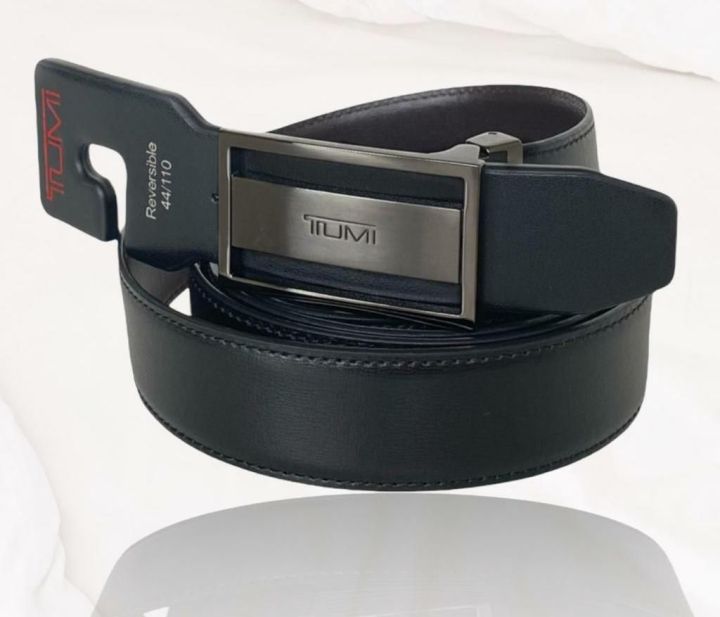 Tumi Plaque Reversible Smth Belt Belt Kasual Cow Leather Belt Pria