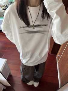 Heavy Weight American Print Letter White Long Sleeves Sweatshirt Thin Womens Loose Fall and Winter New Arrival Niche Style