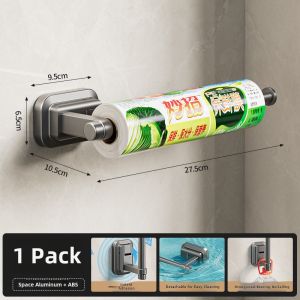 Kitchen Cabinet Adhesive Paper Towel Rack Roll Paper Holder Storage Organizer Plastic Clamp on No Drilling Required