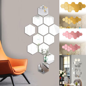 12 Miếng Dán Gương Hình Lục Giác Tự Dính Trang Trí Tường Nghệ Thuật Cho Phòng Ngủ Phòng Khách Phòng Tắm Nhà Cửa Trang Trí Giáng Sinh