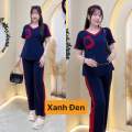 BigSiZe Đồ bộ Nữ BigSize 50kg-105kg Sét bộ thể thao viền lé cổ tim tay nhí đơn giãn mà mặc gọn dáng lắm ạ. 