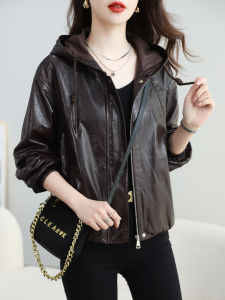 New Leather Biker Jacket Short Hooded Womens 2026 Fall Fashion