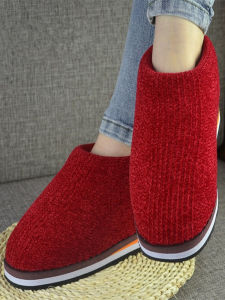 Handwoven Wool Cotton Slippers Thickened Flocked Warm Home Shoes for Middle-Aged And Elderly Men Women Traditional Style round Toe