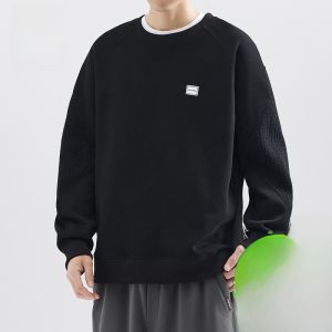 ROMON | Loose Fit Long Sleeve Round Neck Casual Sweatshirt Fashionable Urban Style Pure Color Patchwork T-Shirt Mens Top Trendy F