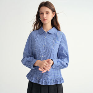 DUSHU | Striped Pleated Ruffled Hem Doll Shirt