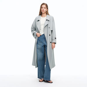 DUSHU | Classic Khaki Color Double Breasted Long Trench Coat Loose Outerwear