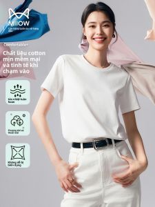 Miiow | Cat Lady Round Neck Short Sleeve Loose Fit Casual Style Womens T-Shirt Summer New White Base Layer Shirt Casual Shoulder Line